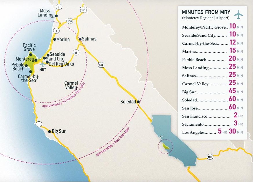 Monterey Map- distance from airport